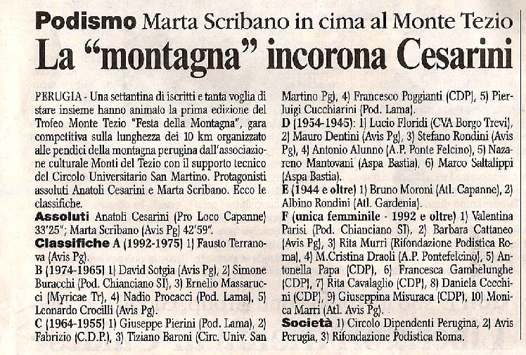 thumbnail of 03.05.2009 Corriere dell’Umbria – Podismo La montagna incorona Cesarini