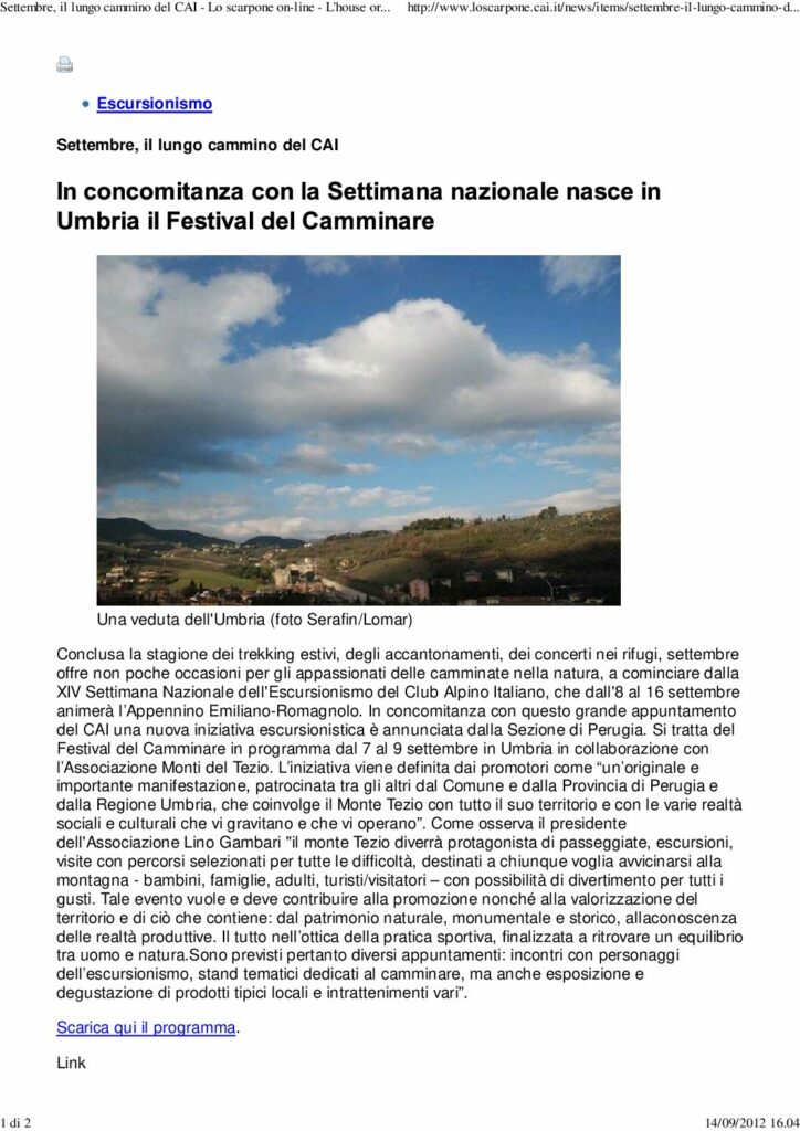 thumbnail of 06.09.2012 Lo scarpone – In concomitanza con la settimana nazionale nasce in Umbria il Festival del Cammianre