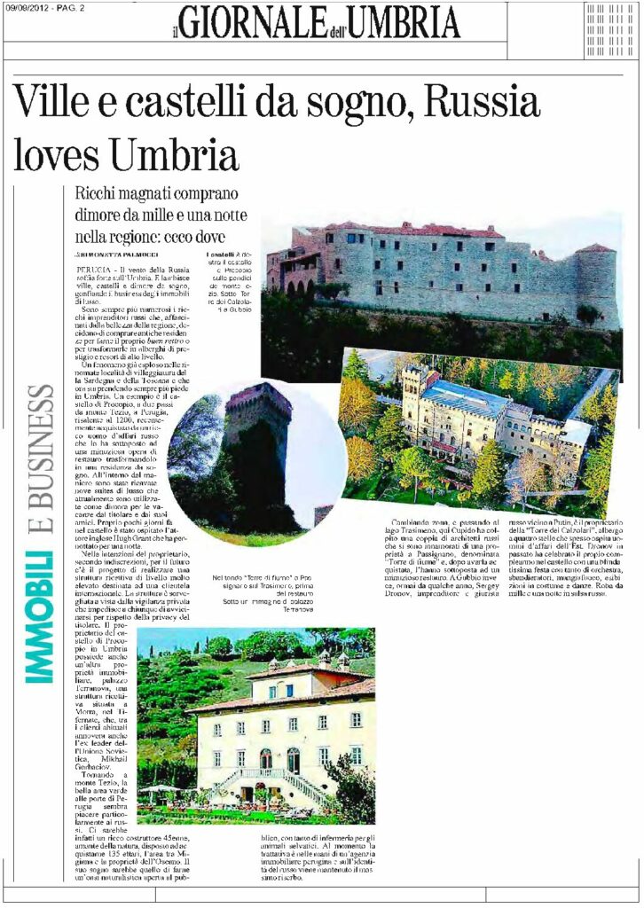 thumbnail of 09.09.2012 Giornale dell’Umbria – Ville e castelli da sogno, Russia loves Umbria
