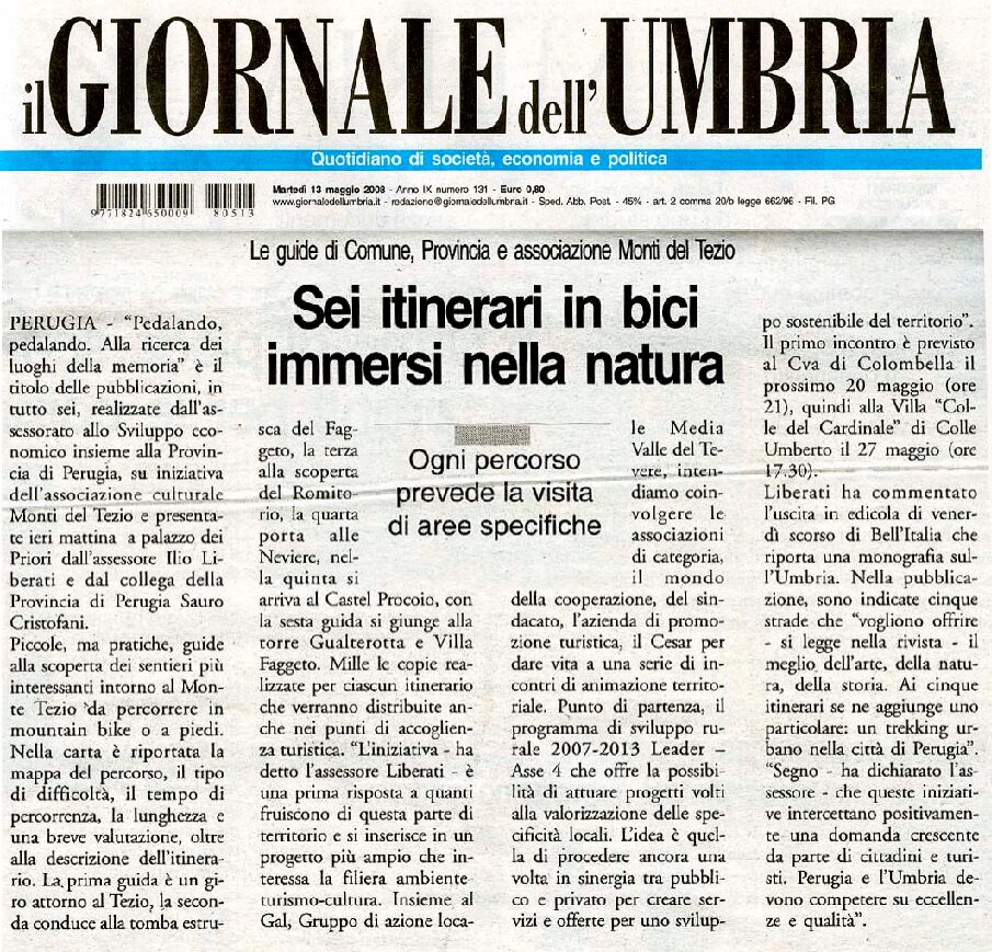 thumbnail of 13.05.2008 Giornale dell’Umbria – Sei itinerari in bici immersi nella natura