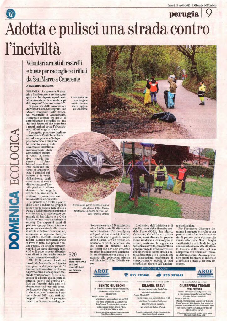thumbnail of 16.04.2012 Giornale dell’Umbria – Adotta e pulisci una strada contro l’inciviltà