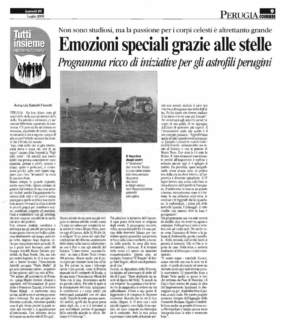 thumbnail of 20.07.2009 Corriere dell’Umbria – Emozioni speciali grazie alle stelle