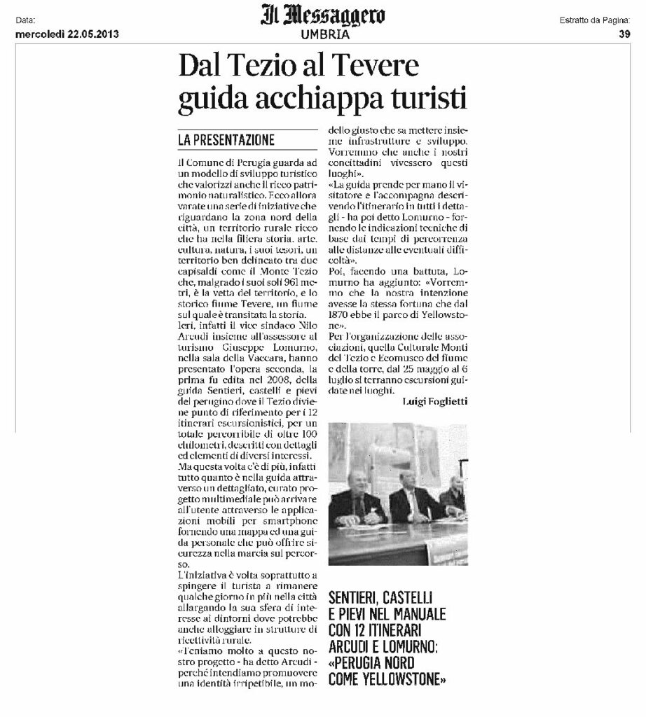 thumbnail of 22.05.2013 Il Messaggero – Dal Tezio al Tevere guida acchiappa turisti